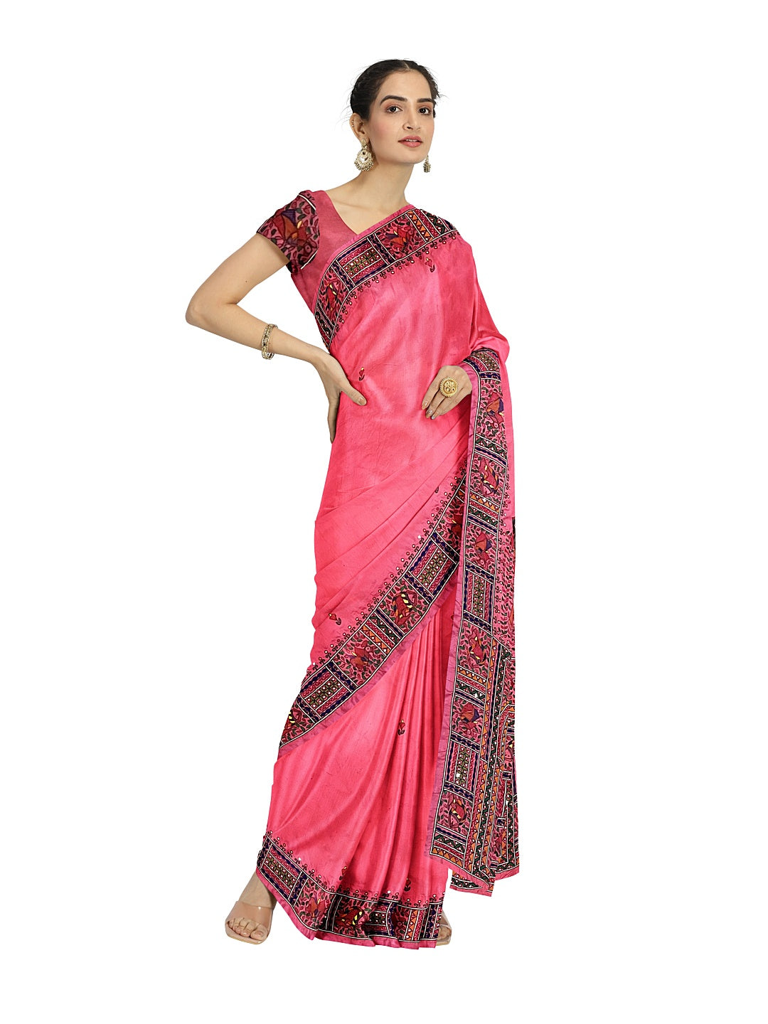 Hand-embroidery (AARI WORK) Hand-painted Murshidabad Silk Saree